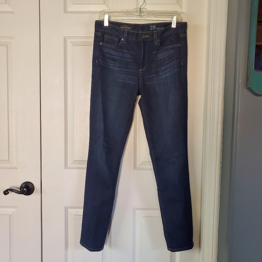 J.Crew Midrise Toothpick Jeans Size 29 Regular Dark Wash Denim Stretch Whiskers